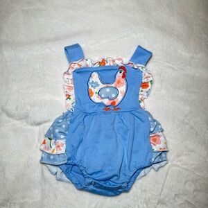 Blue Baby Romper with Chicken Design